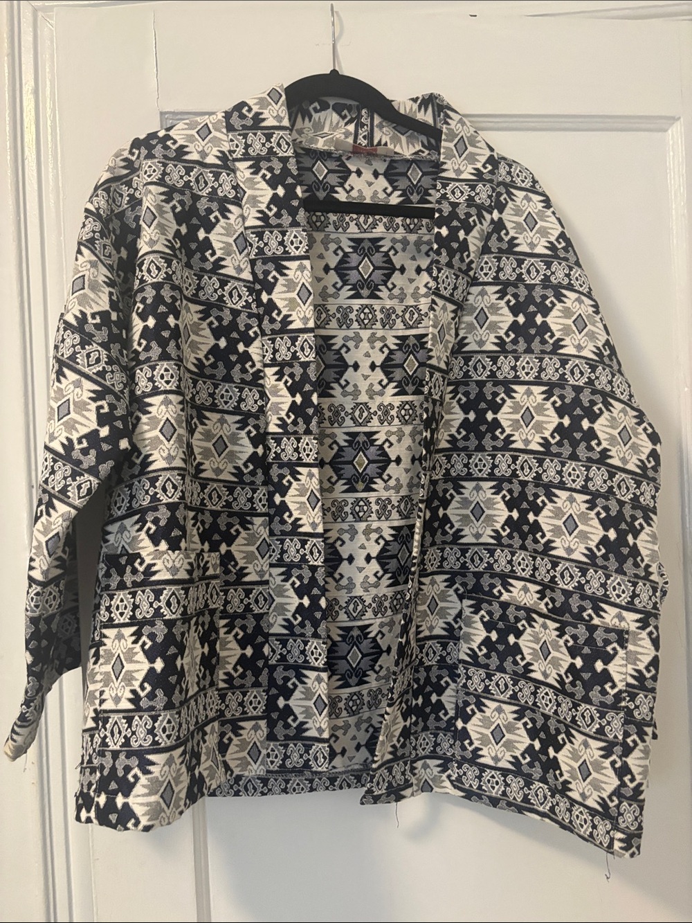 Black & White Geometric Open-Front Jacket